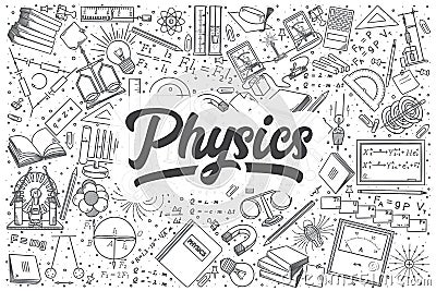 Hand drawn physics vector doodle set. Vector Illustration