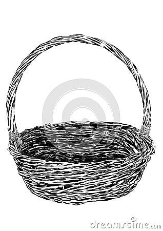 Hand drawn picnic basket isolated on white background. Sketch illustration of empty bamboo basket. Vector Vector Illustration