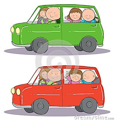 Family Car Trip Vector Illustration