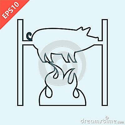 hand drawn pig roasted on a barbecue spit icon design vector isolated on white background Vector Illustration