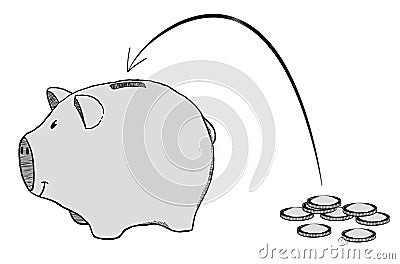 Hand-drawn piggy bank with flying coins sketch Stock Photo