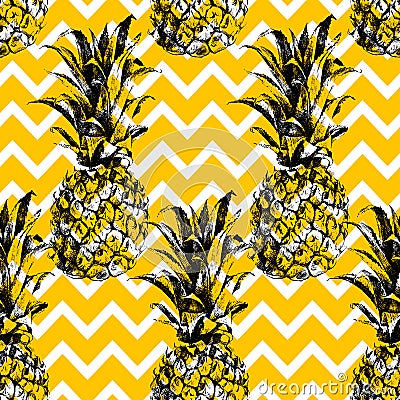 Hand drawn pineapple seamless pattern Vector Illustration