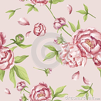 Hand drawn pink peony pattern Stock Photo