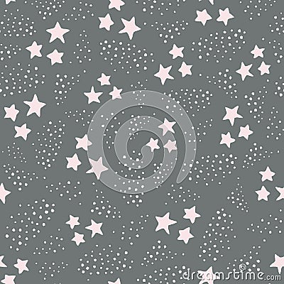 Hand drawn pink stars and spots in a seamless repeat pattern. Sweet magical background vector pattern ideal for children Vector Illustration