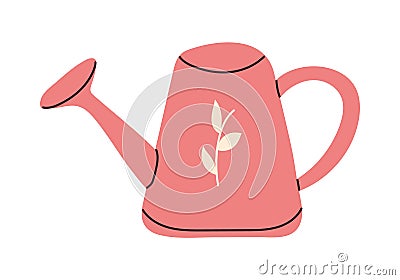 Hand drawn Pink Watering Can isolated on transparent background. Doodle Gardening tool for care flowers. Minimalist vector design Vector Illustration