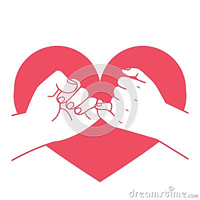 Hand drawn pinky promise with heart shape concept Vector Illustration