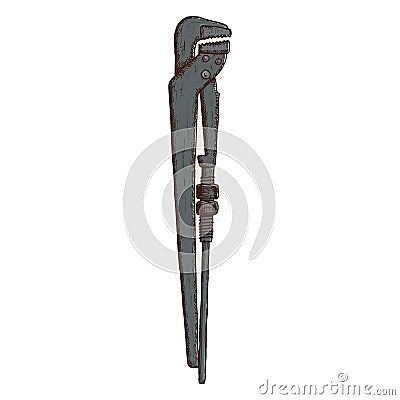 Hand drawn pipe plumbing wrench tool Vector Illustration