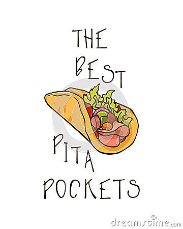 Hand drawn pita sandwich Vector Illustration