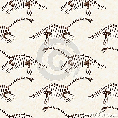 Hand drawn plesiosaur dinosaur fossil bones seamless pattern. Gender Neutral Jurassic silhouette. Home decor for museum Stock Photo