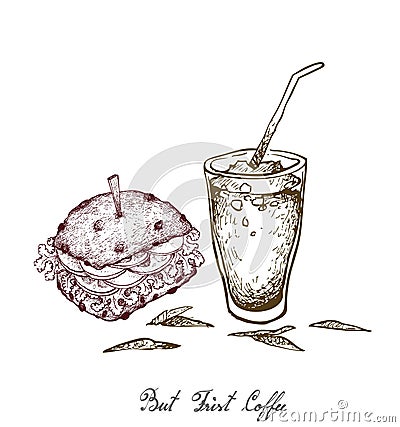 Hand Drawn of Pork Burger and Iced Coffee Vector Illustration
