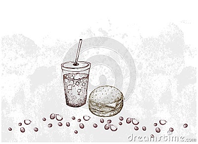 Hand Drawn of Pork Burger and Iced Coffee Vector Illustration