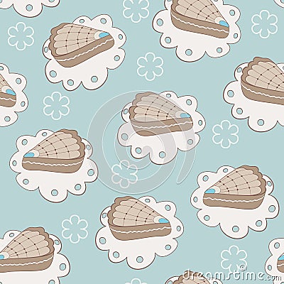 Hand drawn portion of cakes seamless pattern Vector Illustration