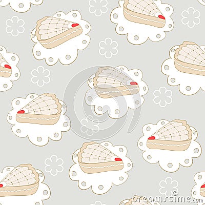 Hand drawn portion of cakes seamless pattern Vector Illustration