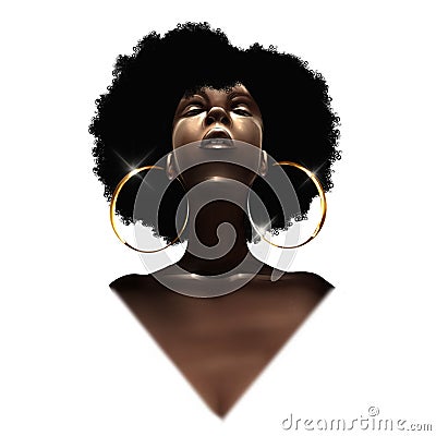 HAND DRAWN PORTRAIT OF AFRICAN WOMAN WITH GOLD EARRINGS Stock Photo