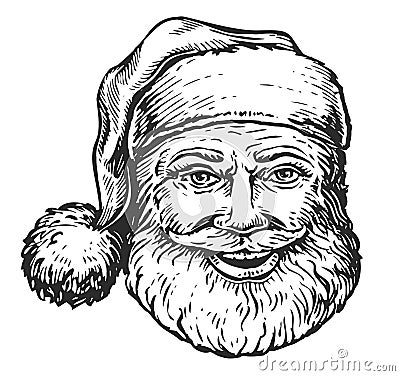 Cheerful smiling Santa Claus. Hand drawn portrait of Christmas symbol, illustration Cartoon Illustration