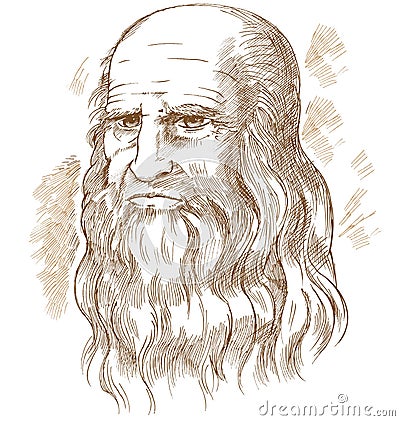 Hand drawn portrait. Leonardo Da Vinci Vector Illustration