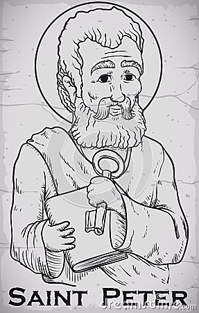 Hand Drawn Portrait of Saint Peter Image Chiseled in Stone, Vector Illustration Vector Illustration