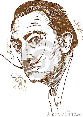 hand drawn portrait of salvador dali Vector Illustration