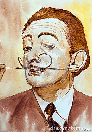 Hand drawn portrait Salvador Dali Editorial Stock Photo