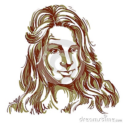 Hand-drawn portrait of white-skin skeptic woman, face emotions t Vector Illustration