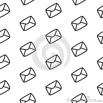 Hand drawn postal envelope seamless pattern. Doodle outline pattern with postal envelope. Scribble postal envelope Vector Illustration