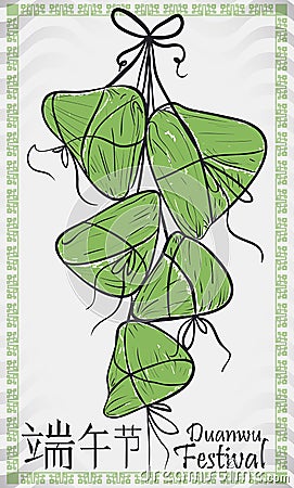 Hand Drawn Poster with Zongzi Dumplings for Duanwu Festival, Vector Illustration Vector Illustration