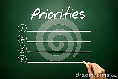 Hand drawn Priorities blank list concept on blackboard Stock Photo