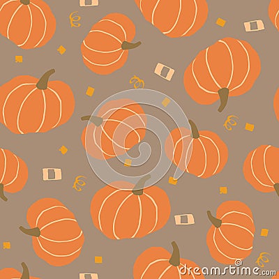 Hand drawn pumpkin seamless pattern. Cartoon seasonal vegetable with abstract shapes Stock Photo