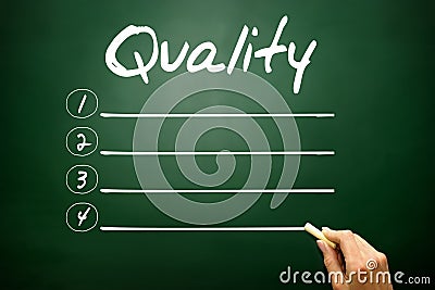 Hand drawn Quality blank list, business concept on blackboard Stock Photo