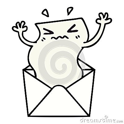 hand drawn quirky cartoon letter and envelope Vector Illustration