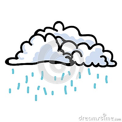 Hand Drawn Rain Cloud Cluster with Raindrops Illustration. Concept of Overcast Weather Forecast. Rainy Simple Icon Motif Vector Illustration