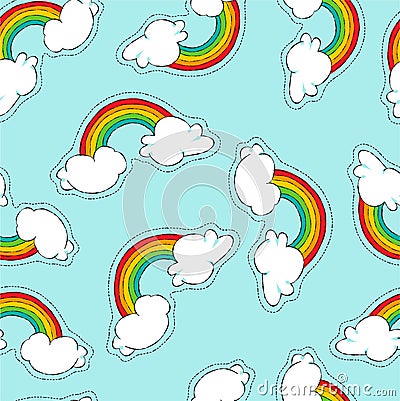 Hand drawn rainbow patch icon seamless pattern Vector Illustration