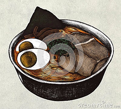 Hand drawn ramen Japanese dish Stock Photo