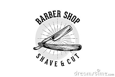 hand drawn razor blade, vintage barber shop hipster logo inspiration isolated on white background. Vector Illustration