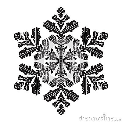 Hand-drawn realistic silhouette snowflake. Black on white background. Easy Cartoon Illustration