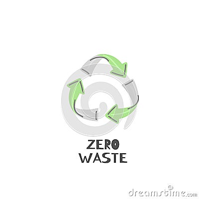 Hand drawn recycle sign. Icon. Eco symbol. Logo. Arrows. Zero waste lifestyle. Save planet. Care of nature. Vegan Vector Illustration