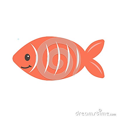 Hand drawn Red Fish on white background. Sea animal. Ocean vibes. Element of sea life in doodle cartoon. Vector Vector Illustration