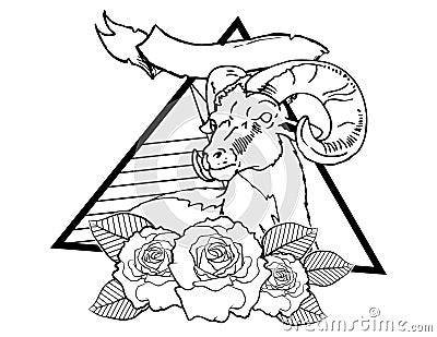 deer vintage neo traditional tattoo black and white sketch. tattoo and t-shirt designs Vector Illustration