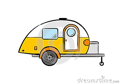 Hand-drawn retro caravan trailer Cartoon Illustration