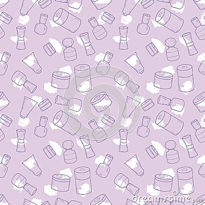 Hand drawn retro style cosmetic jars seamless pattern. Perfect for scrapbooking, poster, textile and prints. Doodle illustration Cartoon Illustration