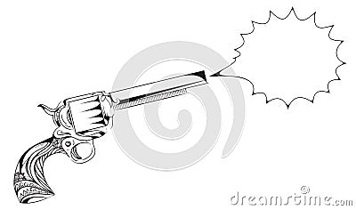 Hand drawn revolver with boho pattern and speech bubble Vector Illustration