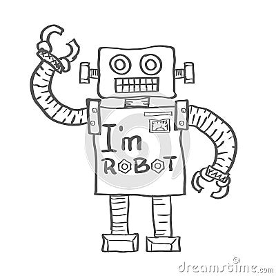 Hand Drawn Robot isolated on white background. Vector Vector Illustration