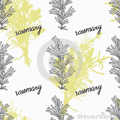 Hand drawn rosemary branch and handwritten sign Vector Illustration