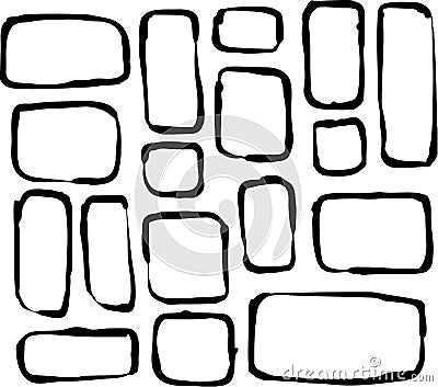 Hand drawn round corner rectangle and square shapes over white Vector Illustration