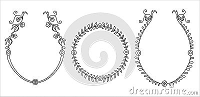 Hand drawn round floral frames. Sketch flower, leaves and branches decoration wreath Vector Illustration