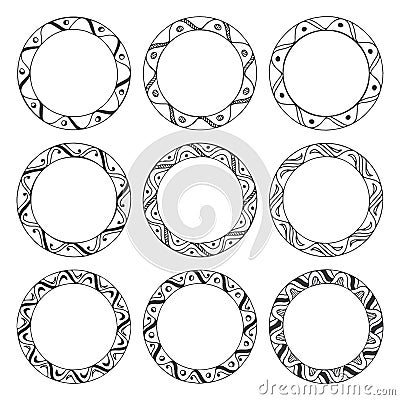 Hand drawn round frames, circle ornaments Vector Illustration