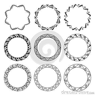 Hand drawn round frames, circle ornaments Vector Illustration