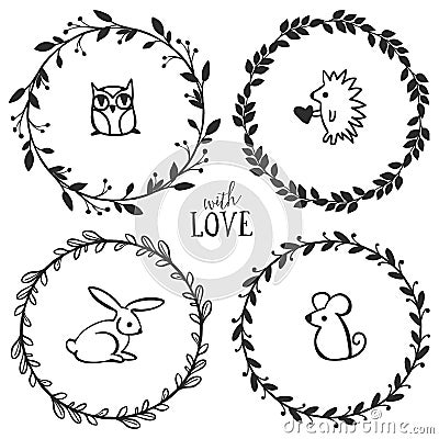 Hand drawn rustic vintage wreaths with lettering Vector Illustration