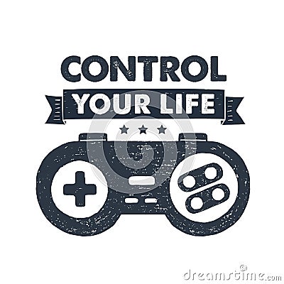 Hand drawn 90s themed badge with gamepad vector illustration. Vector Illustration