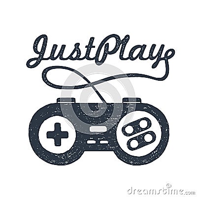 Hand drawn 90s themed badge with gamepad vector illustration. Vector Illustration